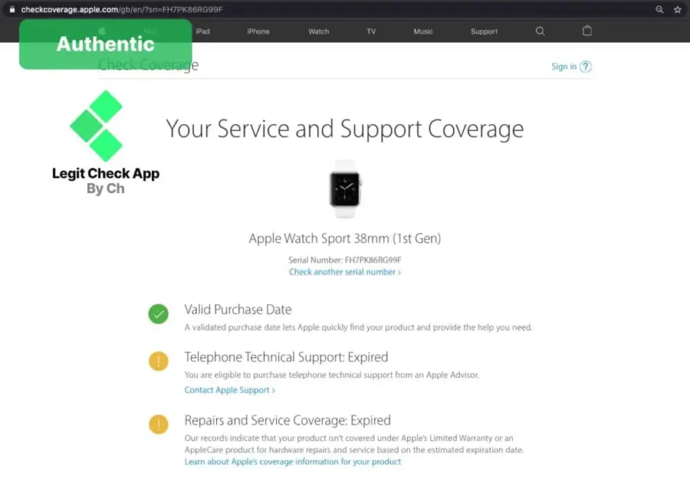 تشخیص اپل واچ اصل در سایت Apple's Check Coverage